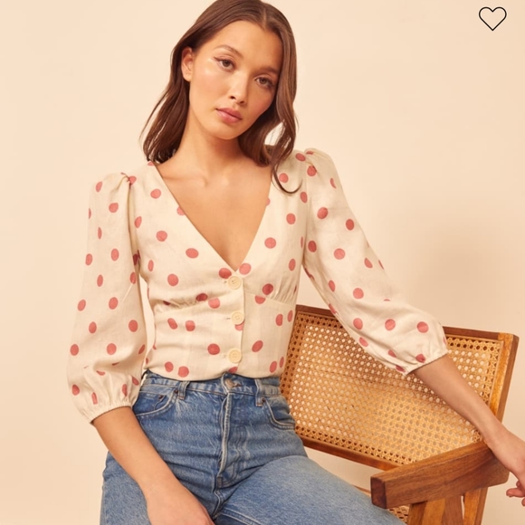 Reformation Tops - NWT NEW PINK POLKA DOT ANTON TOP DRESS SHIRT 10
